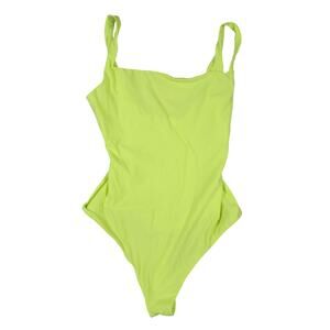 SKIMS Fits Everybody Square Neck Bodysuit snap clcosure in Neon Lime green sz XS